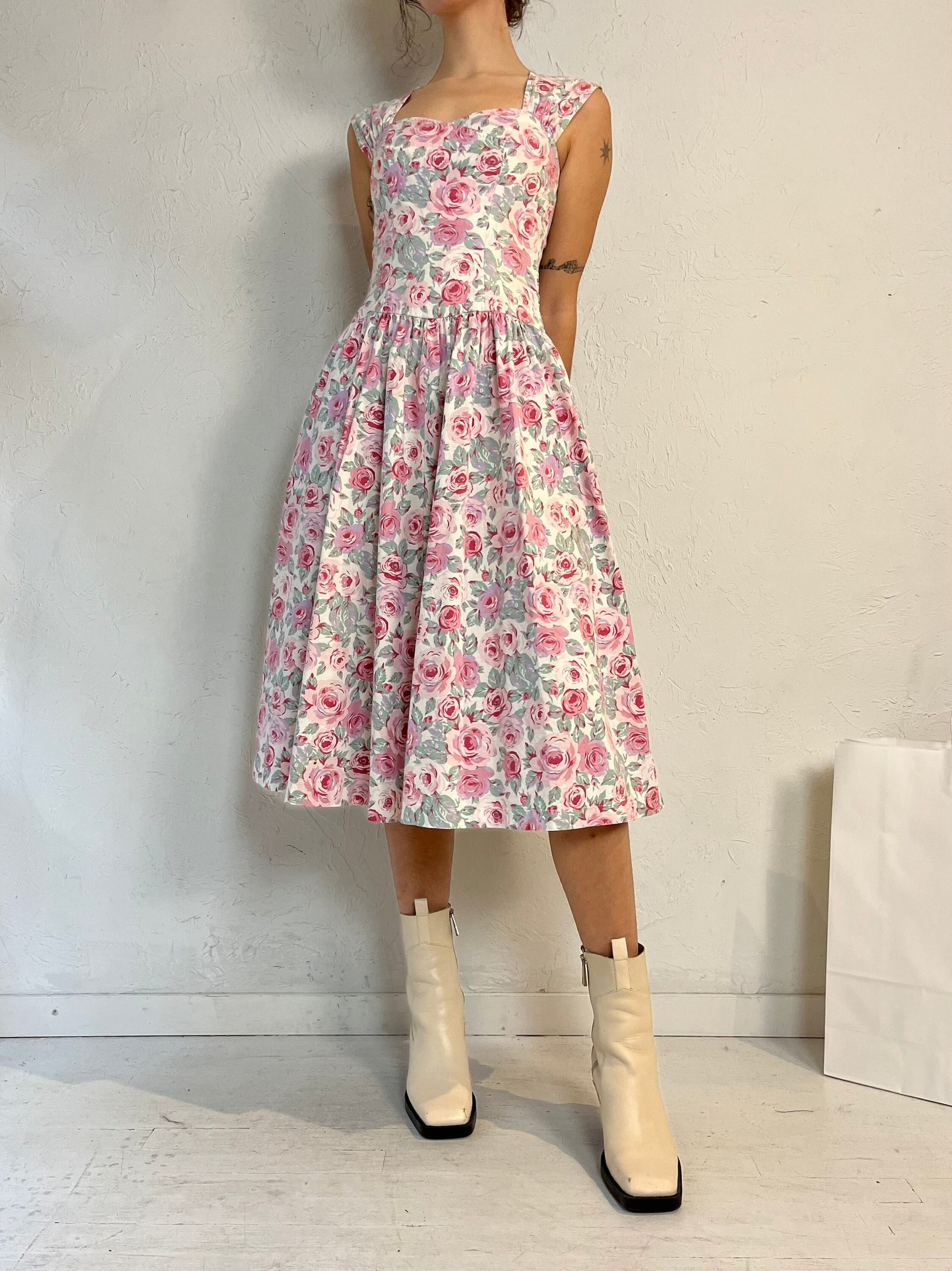 90s Joni Blair Pink Floral Cotton Day Dress for Women – Vintage Inspired