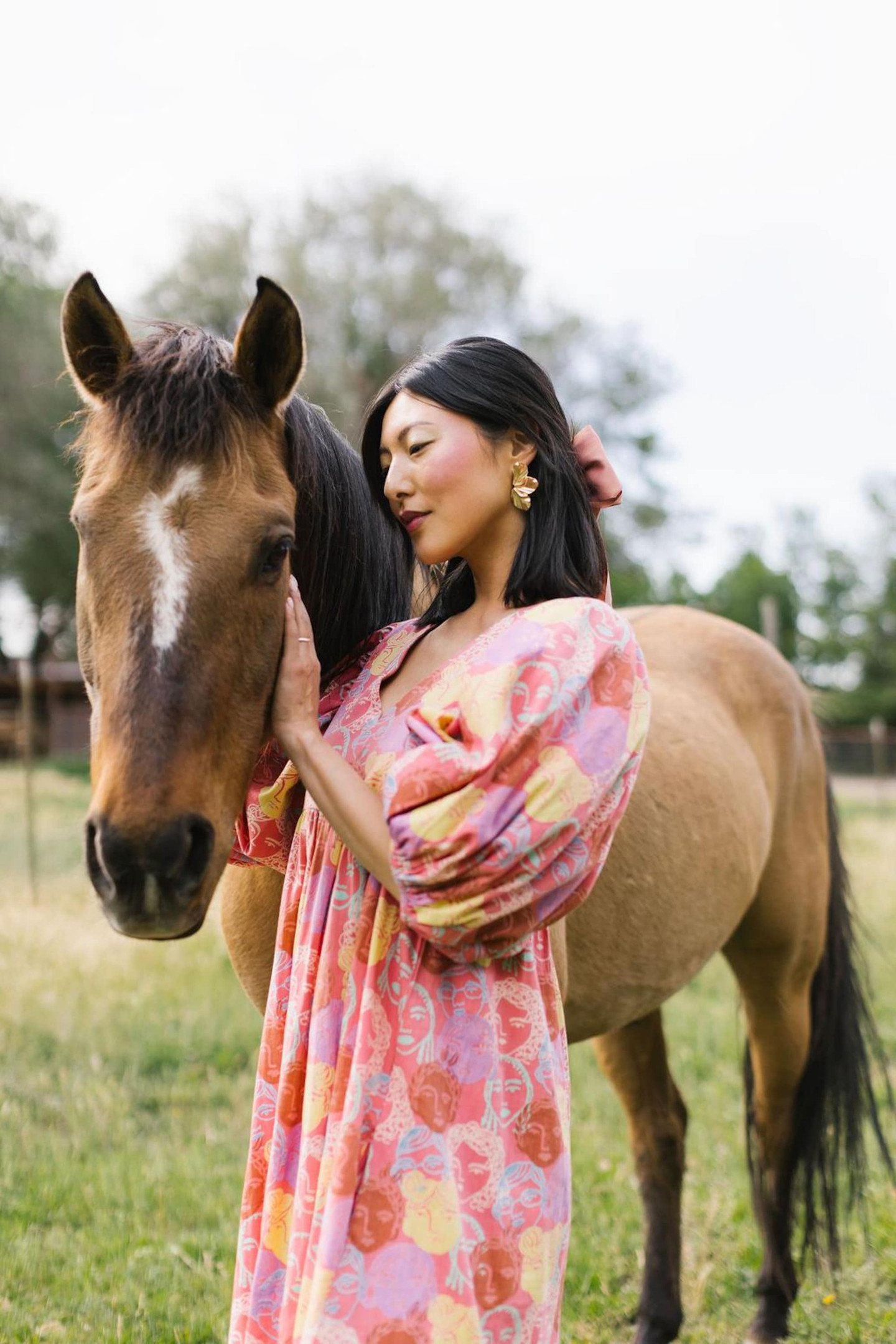 Boho Chic Women’s Red Floral Maxi Dress – Norma Face Print Long Flowy Dress
