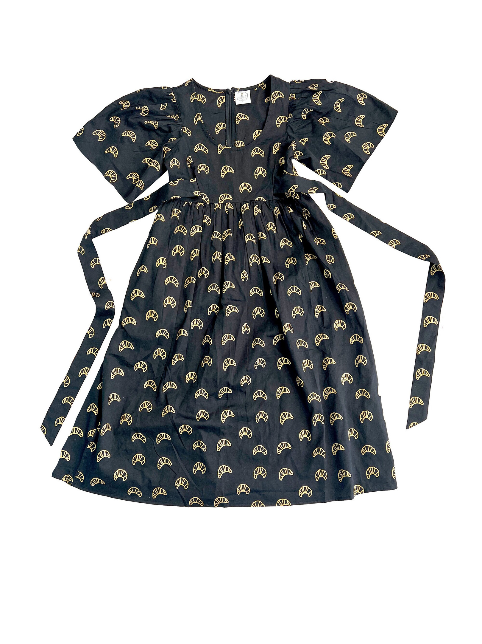 Vintage 70s Croissant Print Sundress – Flutter Sleeve Sun Dress for Women